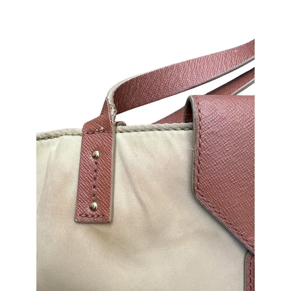 Tory Burch Canvas Leather Trim Tote Bag Tan Penn Tote